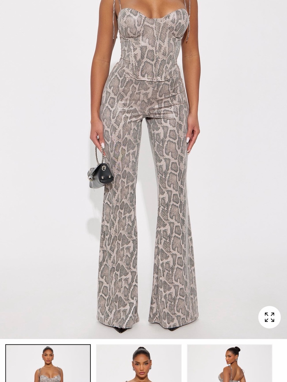 Snake-Print Wide Leg Jumpsuit - Neutral